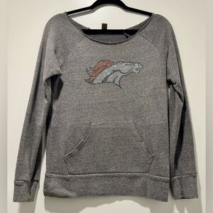 Gray Denver Broncos Rhinestone Logo Pullover Sweatshirt | Alternative | M